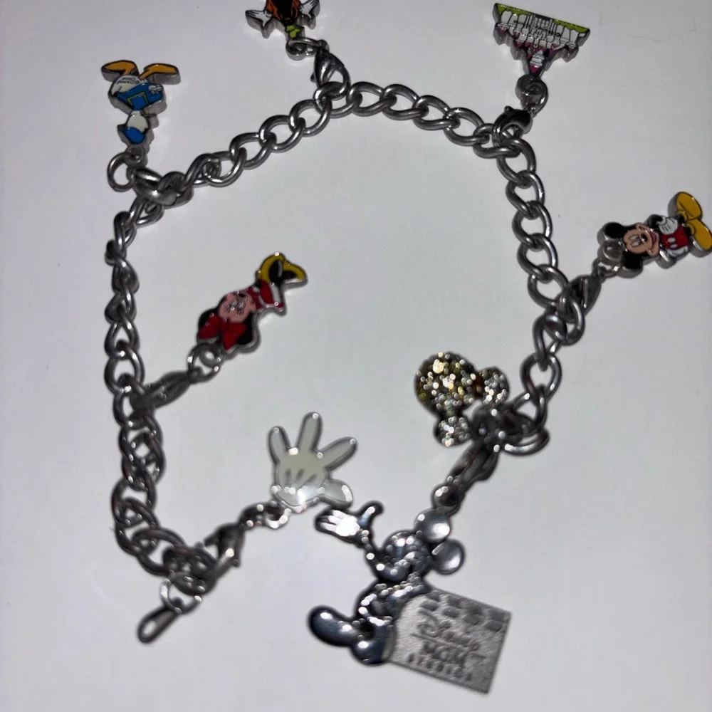 Disney Charm Bracelets with Mickey & Friends Charms - Silver Tone, Red Accent